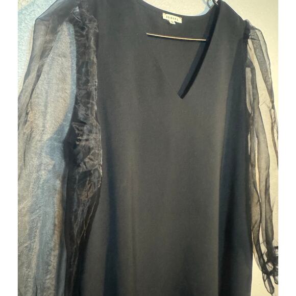 Jodilf Women’s Dress Large Black Sheath Semi Formal Sheer Long Sleeve V-Neck - Picture 3 of 6